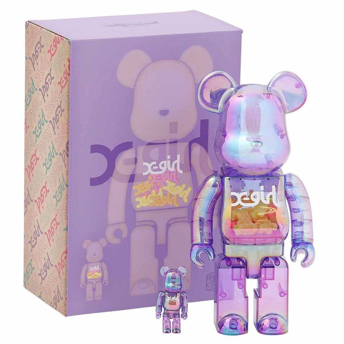  Bearbrick Mẫu X-Girl Clear Purple Size 1000% Đồ Chơi Mô Hình Cao Cấp Chính Hãng 