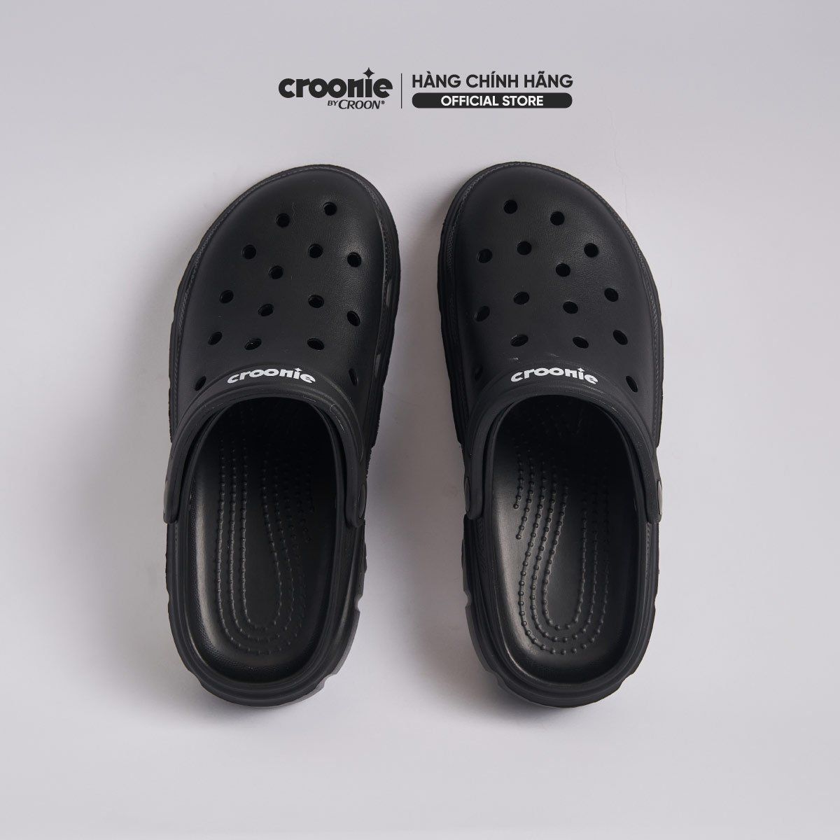  Giày Clog Unisex/ Giày Dép Sục Nam Nữ, Đế Cao 4cm, Màu Đen - Croonie Reunion 