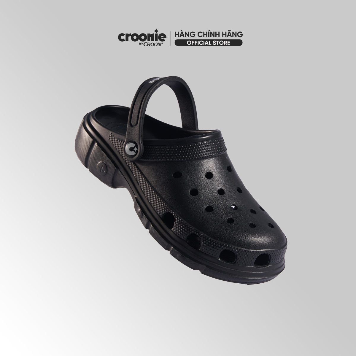  Giày Clog Unisex/ Giày Dép Sục Nam Nữ, Đế Cao 4cm, Màu Đen - Croonie Reunion 