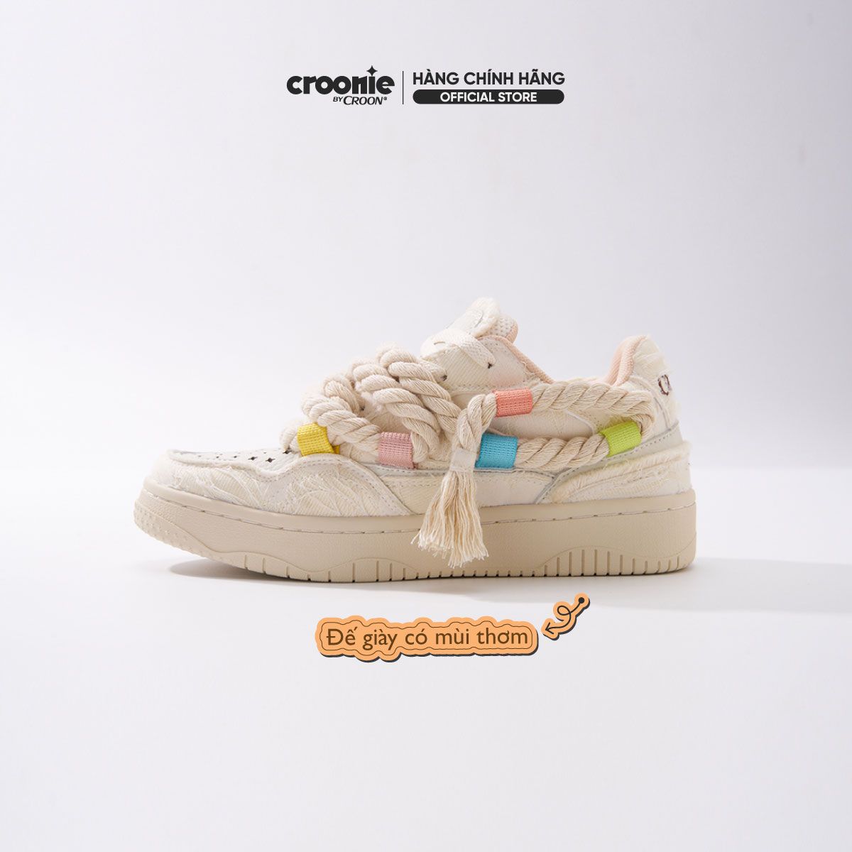  CROON - Giày Thể Thao Sneaker Nữ, Đế Giày Có Mùi Thơm, Tăng Chiều Cao 3.5cm - CROONIE CREAMY Màu Trắng 