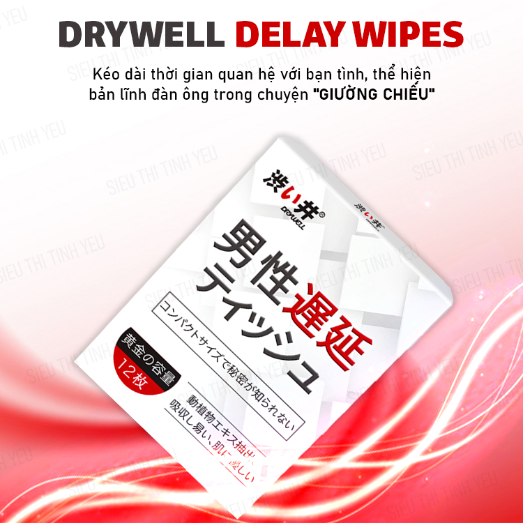 Khăn lau Drywell Delay Wipes chống xuất tinh sớm kéo dài thời gian