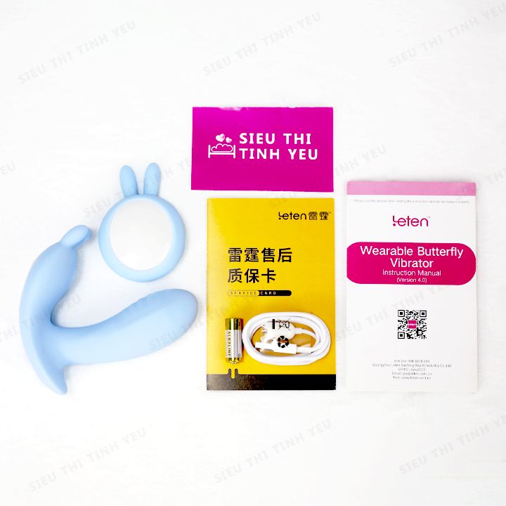 Trứng rung Leten Butterfly Vibrator 10 chế độ rung tạo nhiệt có gân pin sạc màu xanh