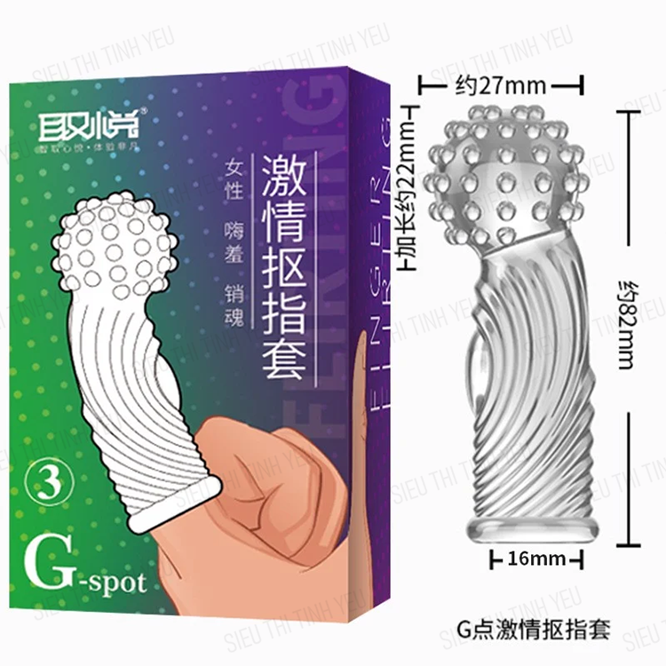 Bao cao su ngón tay Aichao G-Spot 3 đầu hạt nổi lớn thân có ren lồi lõm