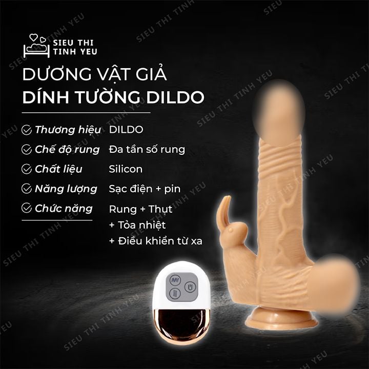 Dương vật giả dính tường Dildo rung thụt ngoáy đa chế độ tỏa nhiệt làm ấm điều khiển từ xa dùng pin sạc