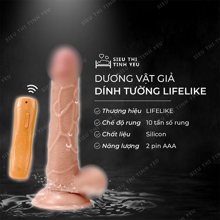 Dương vật giả dính tường Lifelike có bìu rung 10 chế độ dùng pin