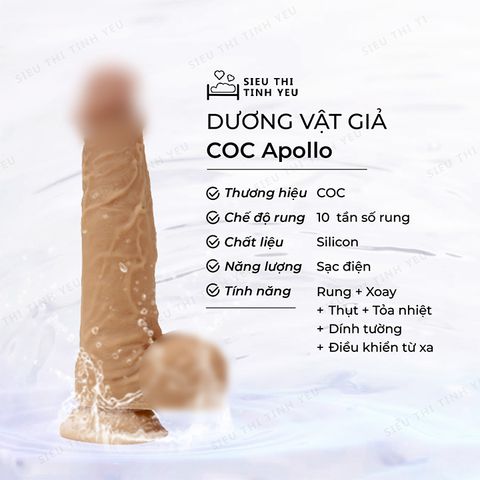 Dương vật giả dính tường COC Apollo 10 chế độ rung xoay ngoáy tỏa nhiệt làm ấm điều khiển từ xa dùng pin sạc