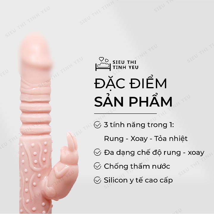 Dương vật giả Baile Hot Bunny rung thụt xoay ngoáy đa chế độ tỏa nhiệt làm ấm dùng sạc