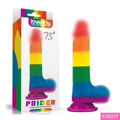 Dương vật giả dính tường Lovetoy Prider có bìu uốn cong đa chiều đa sắc 7.5