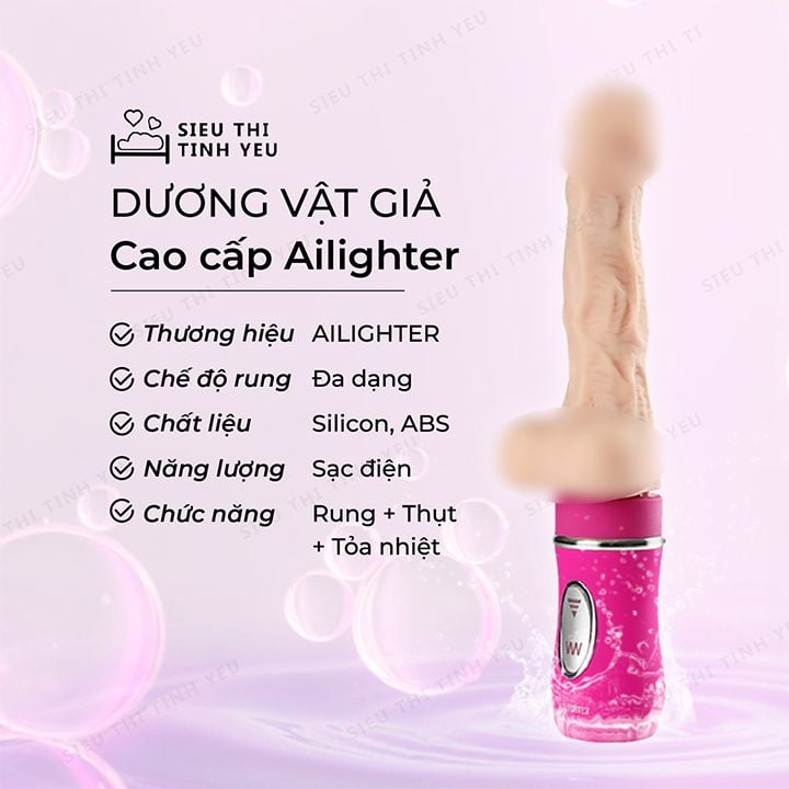 Dương vật giả cao cấp Ailighter có bìu rung thụt đa chế độ tỏa nhiệt làm ấm dùng pin sạc