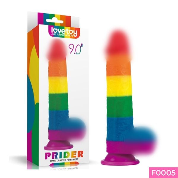 Dương vật giả dính tường Lovetoy Prider có bìu uốn cong đa chiều đa sắc 9.0