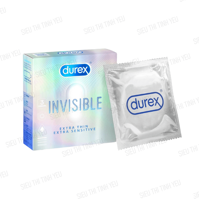 Bao cao su Durex Invisible siêu mỏng nhiều chất bôi trơn Hộp 3 cái