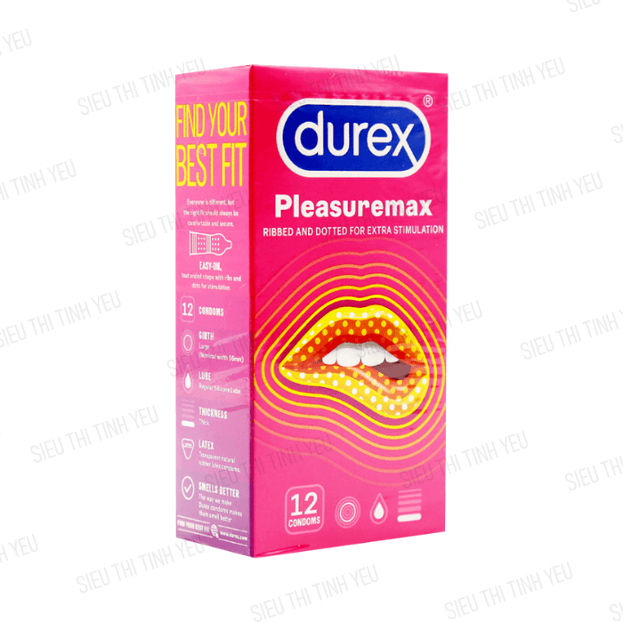 Bao cao su Durex Pleasuremax thân gân và gai hạt nổi nhỏ Hộp 12 cái