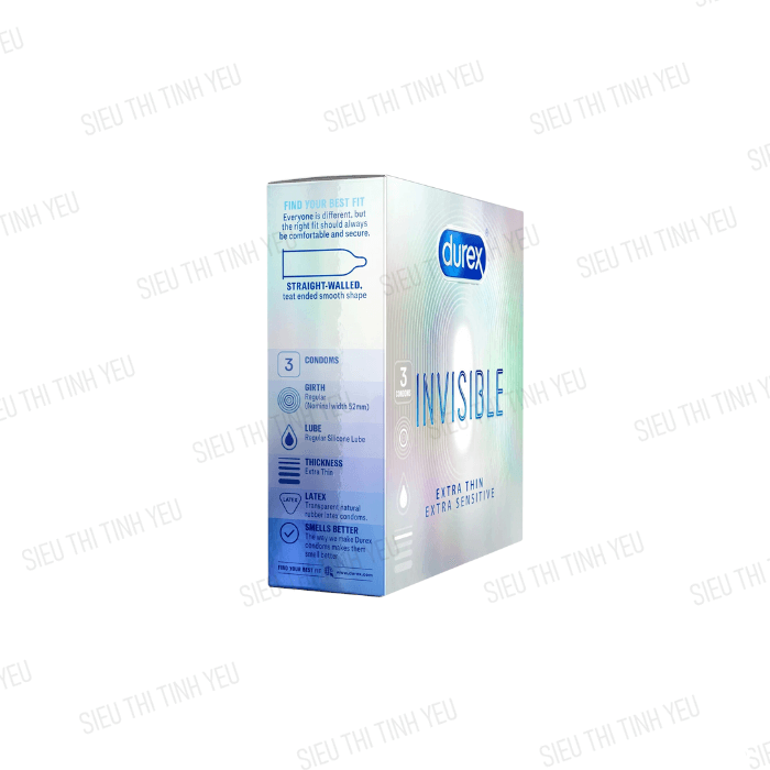 Bao cao su Durex Invisible siêu mỏng nhiều chất bôi trơn Hộp 3 cái
