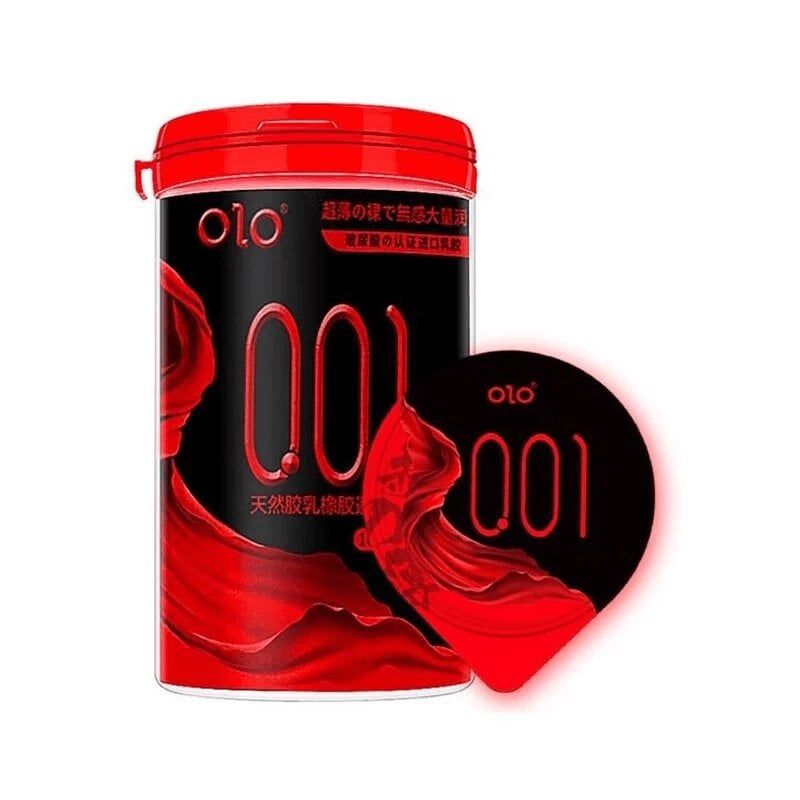 Bao cao su OLO 0.01 Đỏ ống tròn siêu mỏng nóng ấm Hộp 10 cái