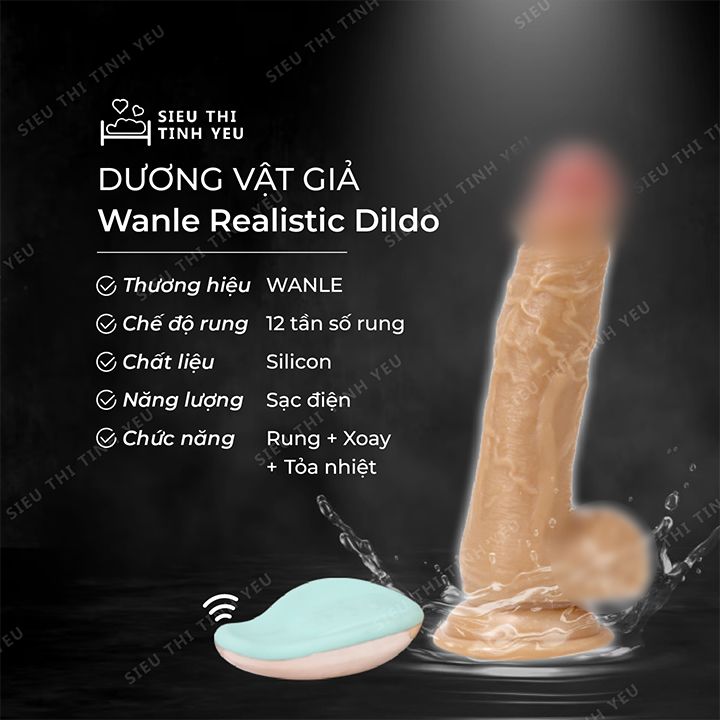 Dương vật giả dính tường Wanle Realistic Dildo có bìu 12 chế độ rung xoay ngoáy tỏa nhiệt làm ấm dùng sạc