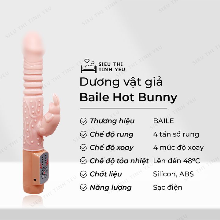 Dương vật giả Baile Hot Bunny rung thụt xoay ngoáy đa chế độ tỏa nhiệt làm ấm dùng sạc