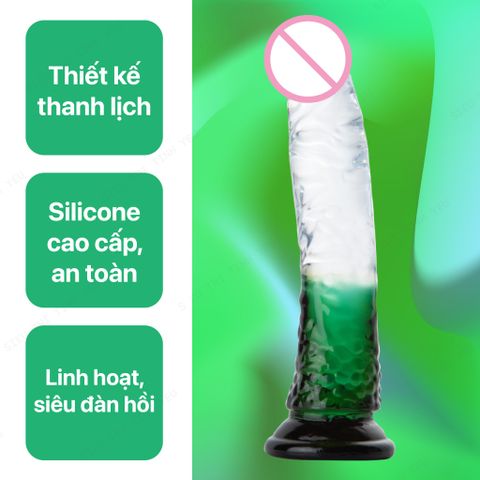 Dương vật giả xanh lá trong suốt dính tường
