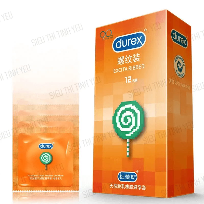 Bao cao su Durex Excita Ribbed thân ren Hộp 12 cái