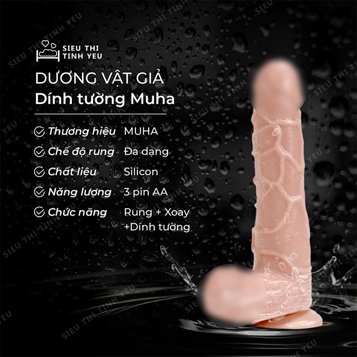 Dương vật giả dính tường Muha có bìu rung đa chế độ dùng pin