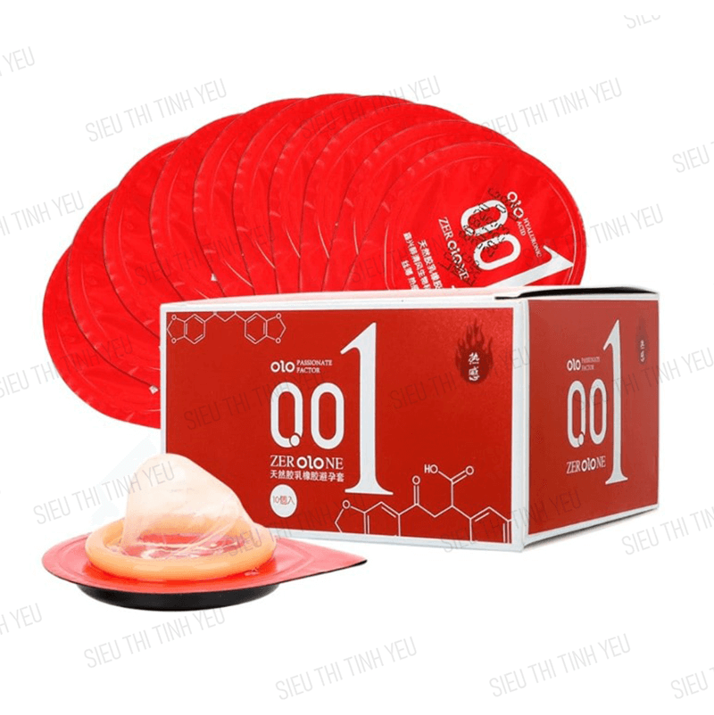 Bao cao su OLO 0.01 Đỏ siêu mỏng nóng ấm Hộp 10 cái