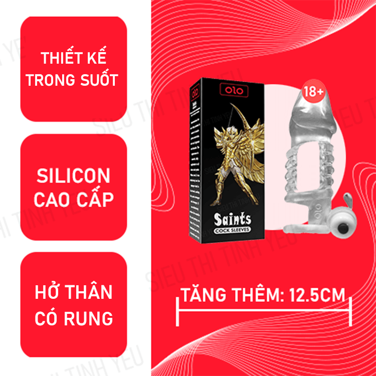 Bao cao su OLO Black Saints dài 12.5cm hở thân có rung ở gốc