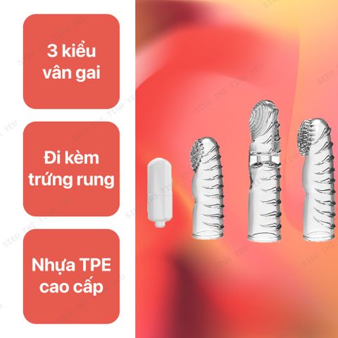 Bao cao su ngón tay Mizzzee Dot Pull rung mạnh có vân tay có gai Hộp 3 cái