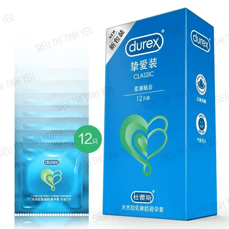 Bao cao su Durex Classic mỏng mềm Hộp 12 cái