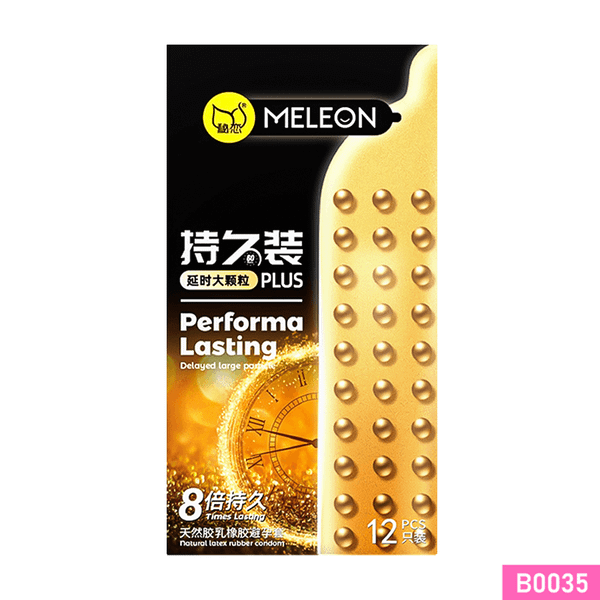 Bao cao su Meleon Performa Lasting Plus 8 Times thân gai hạt nổi lớn Hộp 12 cái