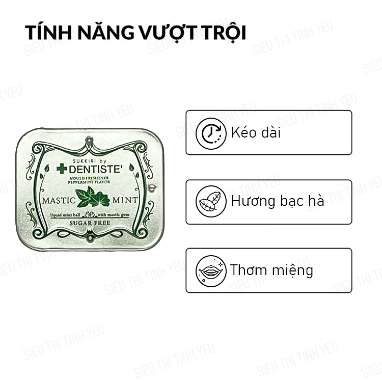 Kẹo ngậm BJ Love Mint by Dentiste Mastic Mint kéo dài thời gian hương bạc hà hộp 20 viên