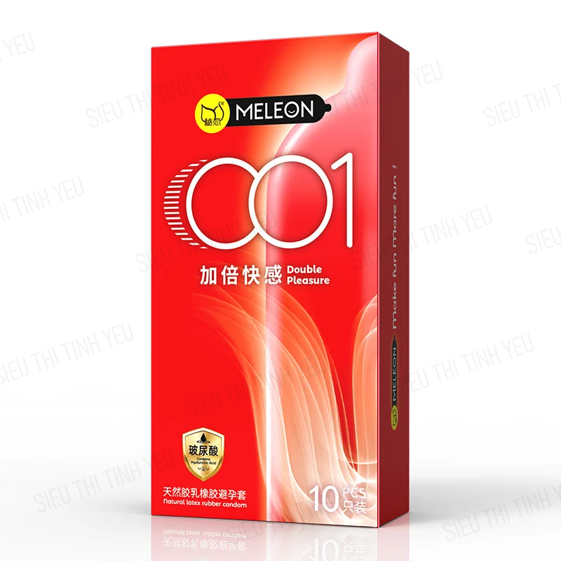 Bao cao su Meleon 001 Double Pleasure siêu mỏng nhiều gel bôi trơn Hộp 10 cái