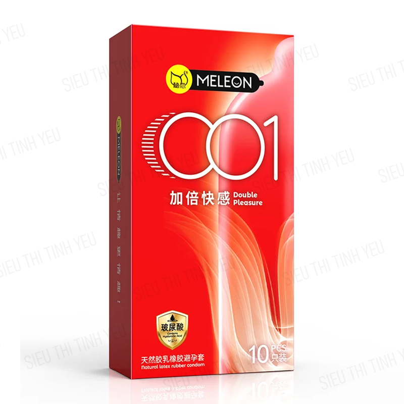 Bao cao su Meleon 001 Double Pleasure siêu mỏng nhiều gel bôi trơn Hộp 10 cái