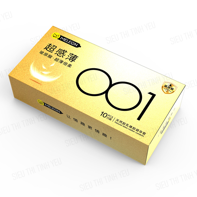 Bao cao su Meleon 001 Gold siêu mỏng mềm mại Hộp 10 cái