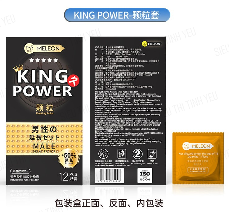 Bao cao su Meleon King Power Floating Point mình gai hạt nổi nhỏ Hộp 12 cái