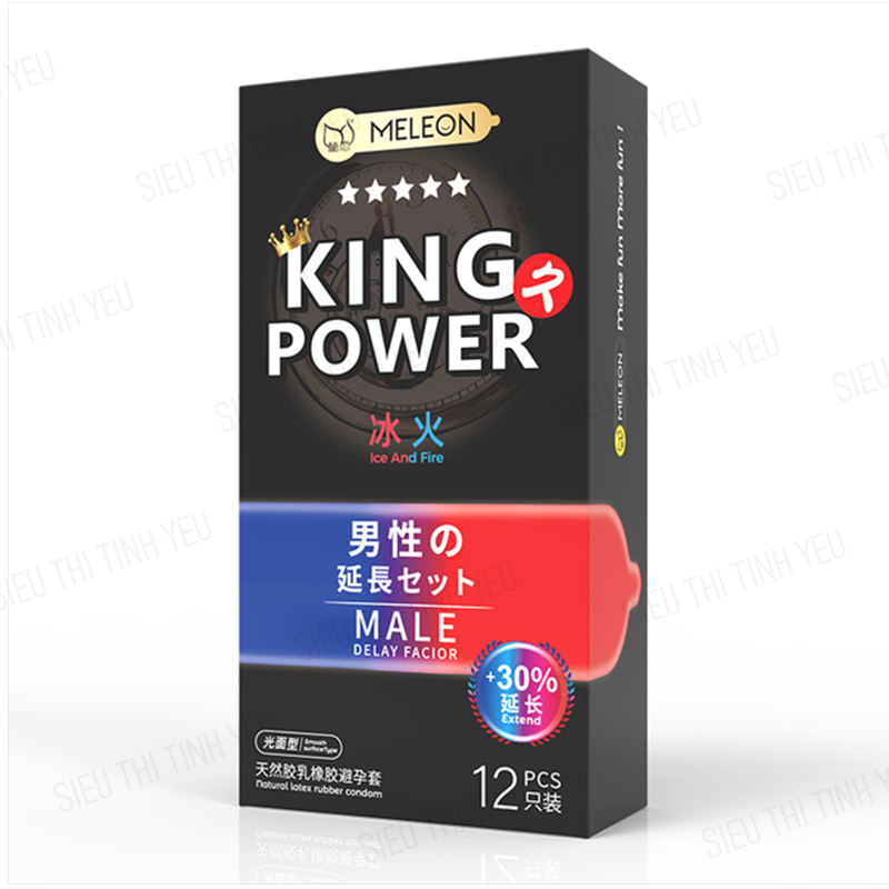 Bao cao su Meleon King Power Ice and Fire kéo dài thời gian nóng lạnh lửa băng Hộp 12 cái