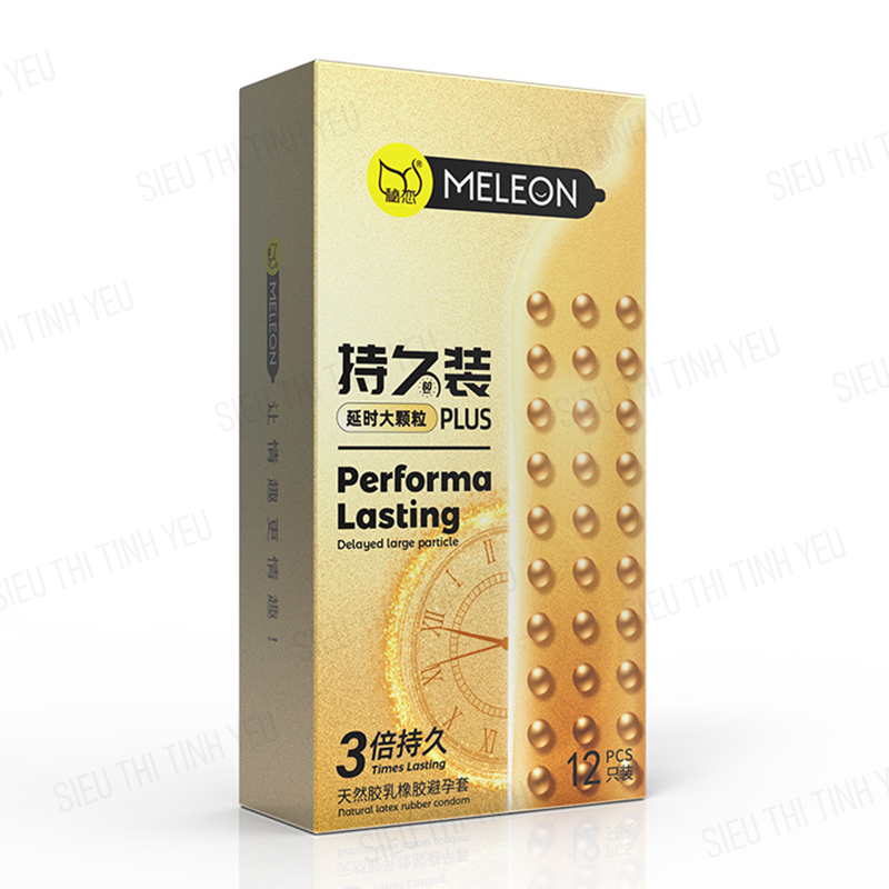 Bao cao su Meleon Performa Lasting Plus 3 Times mình gai hạt nổi lớn Hộp 12 cái