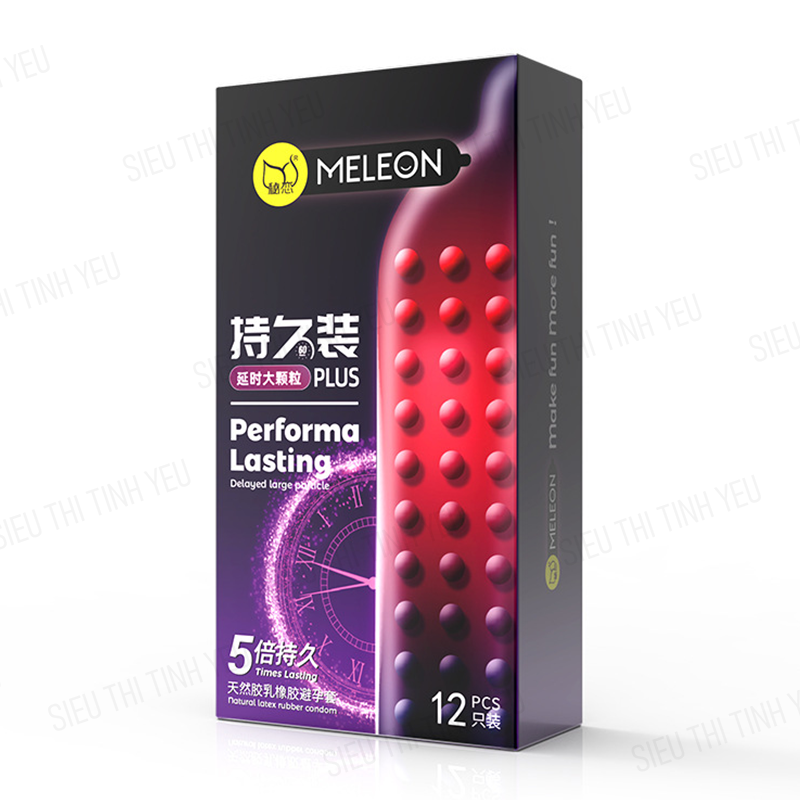 Bao cao su Meleon Performa Lasting Plus 5 Times thân gai hạt nổi lớn Hộp 12 cái