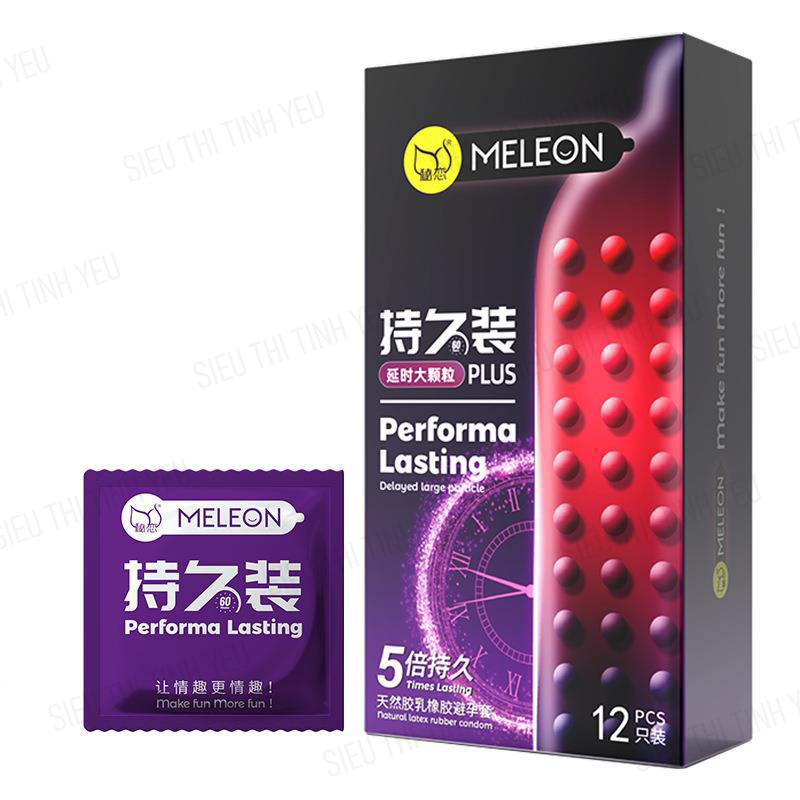 Bao cao su Meleon Performa Lasting Plus 5 Times thân gai hạt nổi lớn Hộp 12 cái