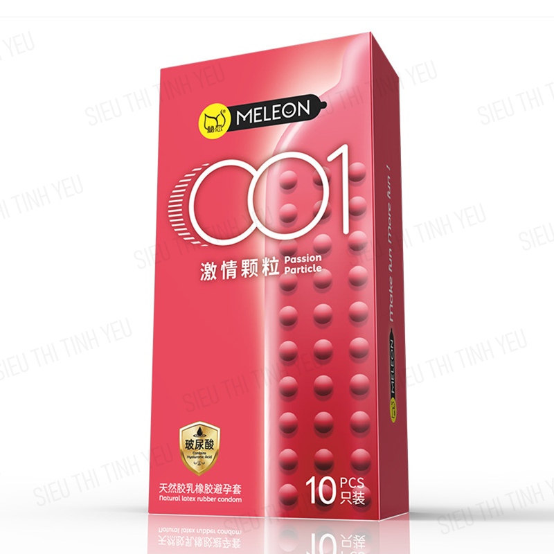 Bao cao su Meleon 001 Passion Particle siêu mỏng thân gai hạt nổi nhỏ Hộp 10 cái