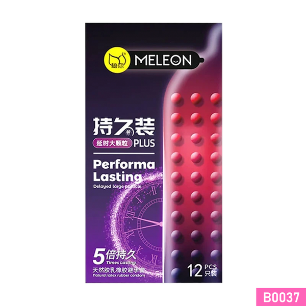 Bao cao su Meleon Performa Lasting Plus 5 Times thân gai hạt nổi lớn Hộp 12 cái