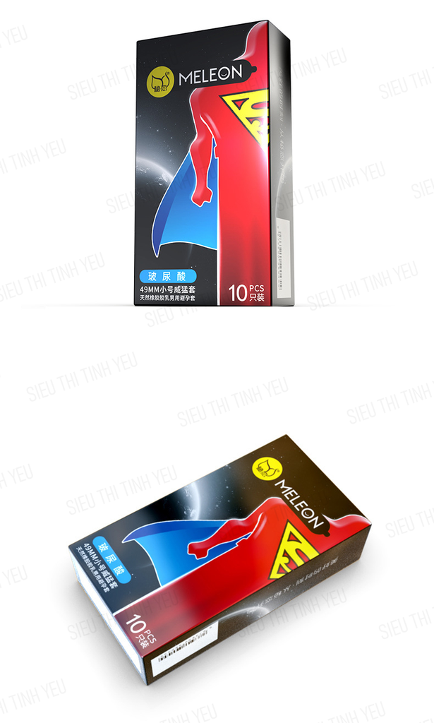 Bao cao su Meleon Supermen nhiều gel bôi trơn bó sát Hộp 10 cái