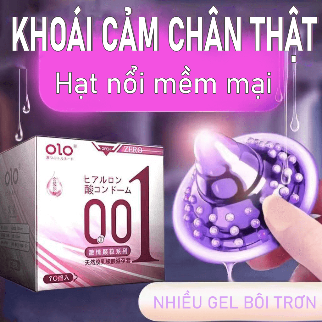 Bao cao su OLO 0.01 Zero Hồng siêu mỏng có hạt nhiều gel bôi trơn Hộp 10 cái