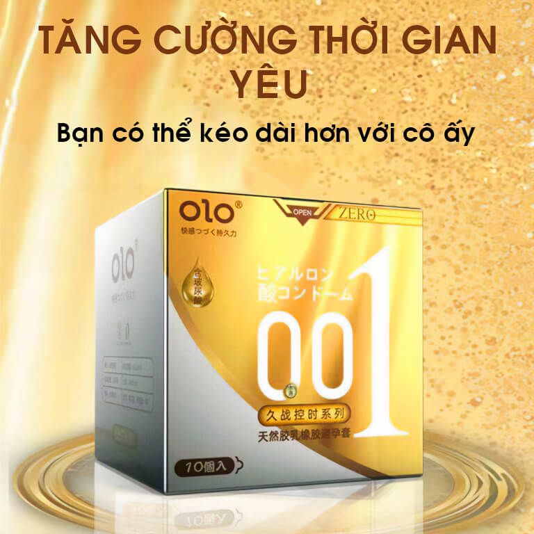 Bao cao su OLO 0.01 Zero Vàng siêu mỏng mình gai hạt nổi nhỏ kéo dài thời gian Hộp 10 cái