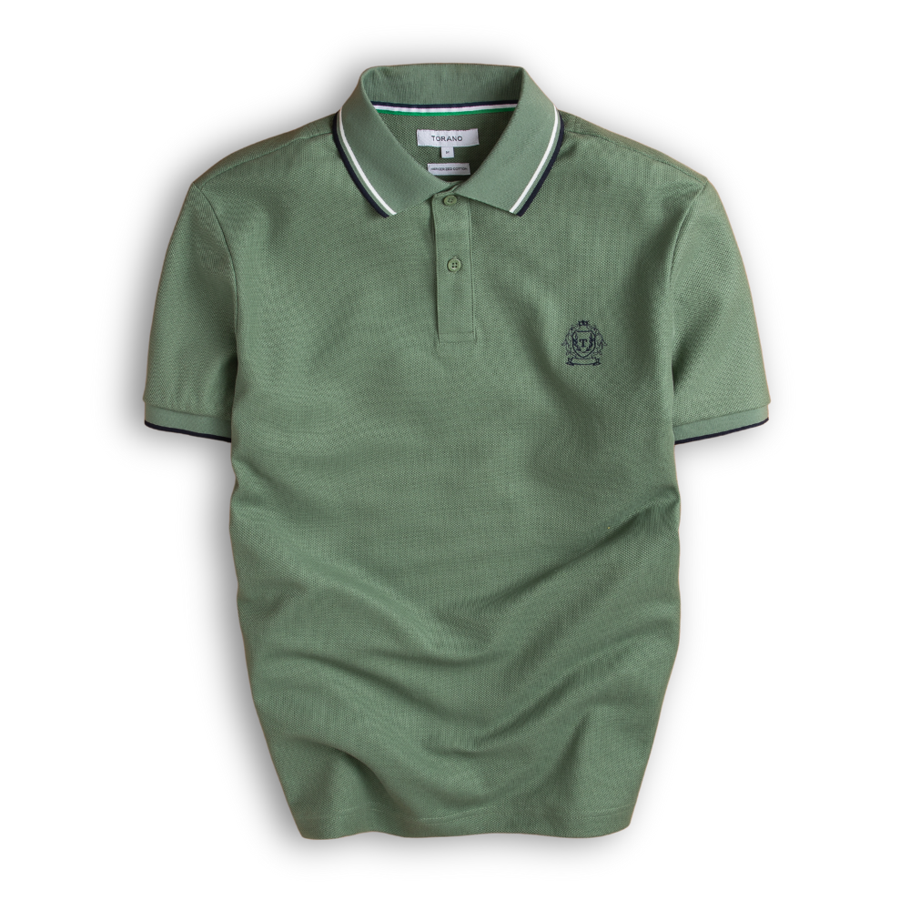  Áo polo trơn bo tay kẻ thêu logo ngực GSTP602 