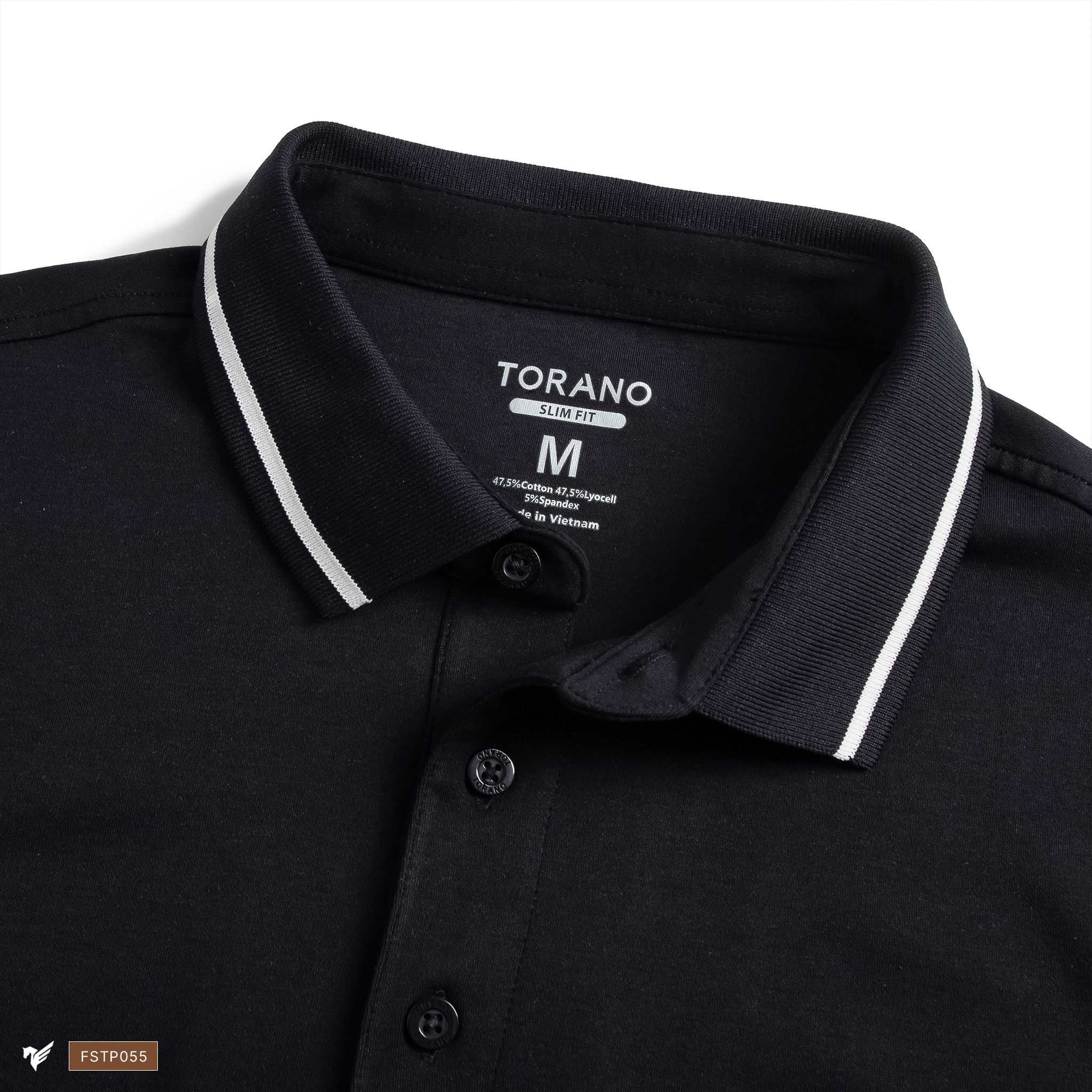  Áo Polo trơn bo kẻ thêu logo ngực TRN FSTP055 