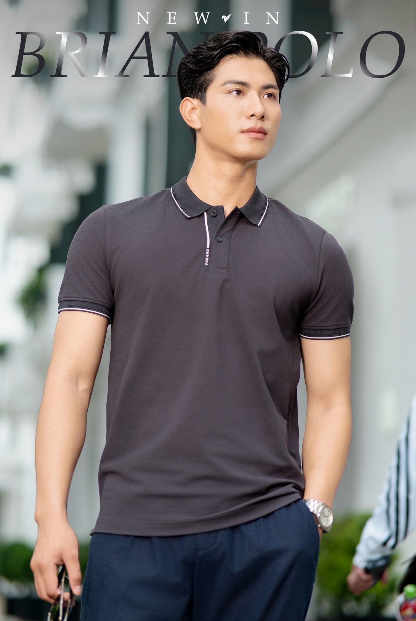 Áo Polo trơn bo kẻ FSTP046 — ảnh phẳng
