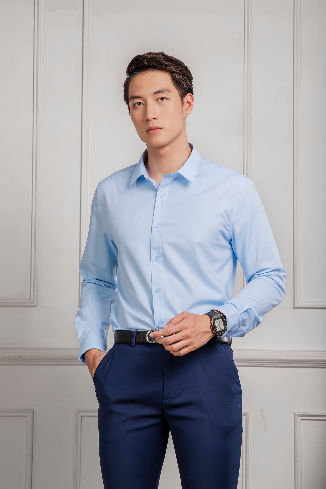 Áo sơ mi dài tay trơn Bamboo DATB614 — ảnh phẳng