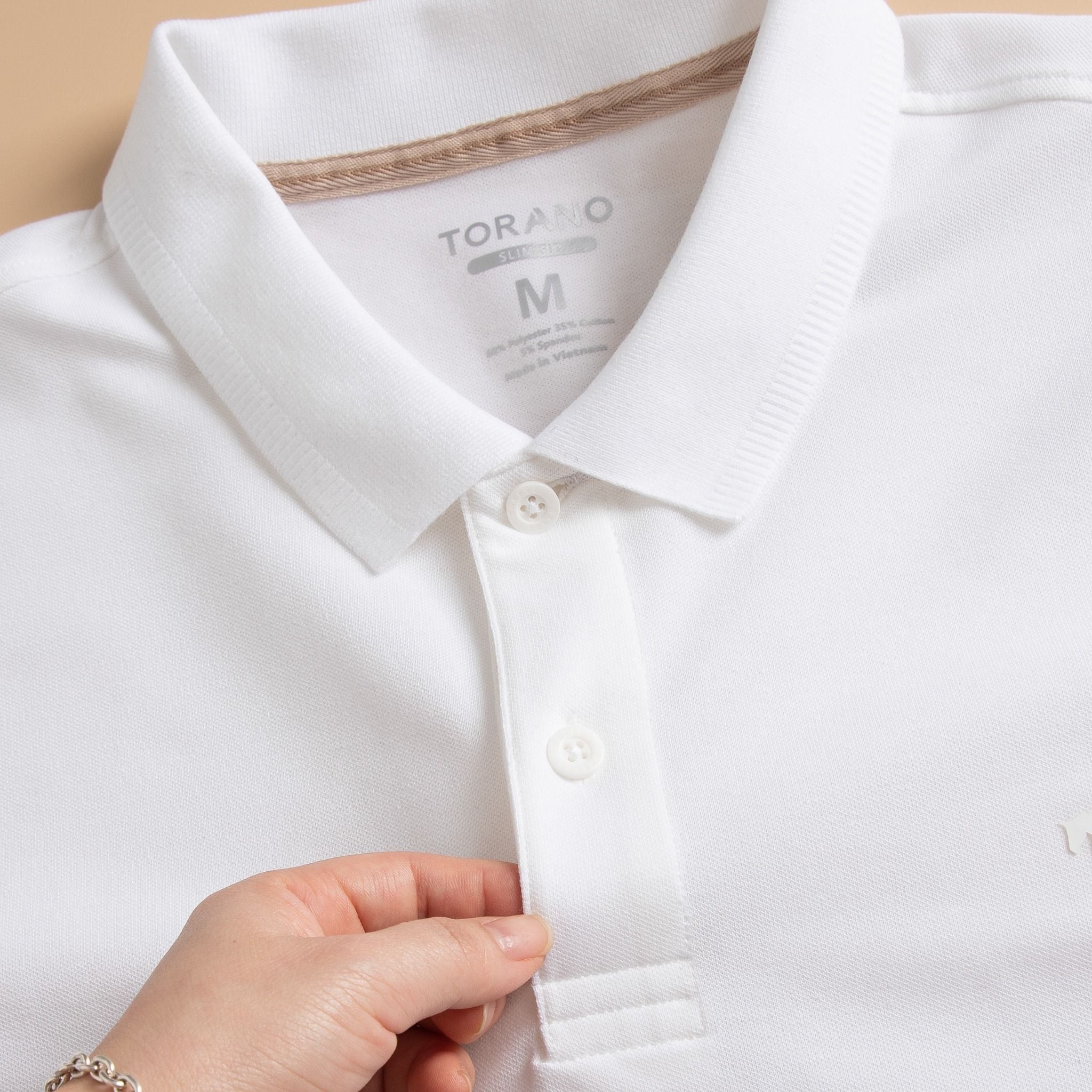  Áo Polo trơn basic thêu logo ngực ESTP038 - Trắng 