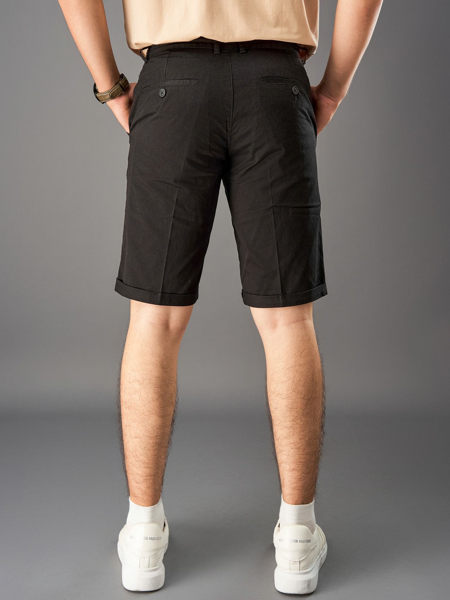  Quần short kaki basic, gấp LV bọc viền dây dệt sườn ESBK002 