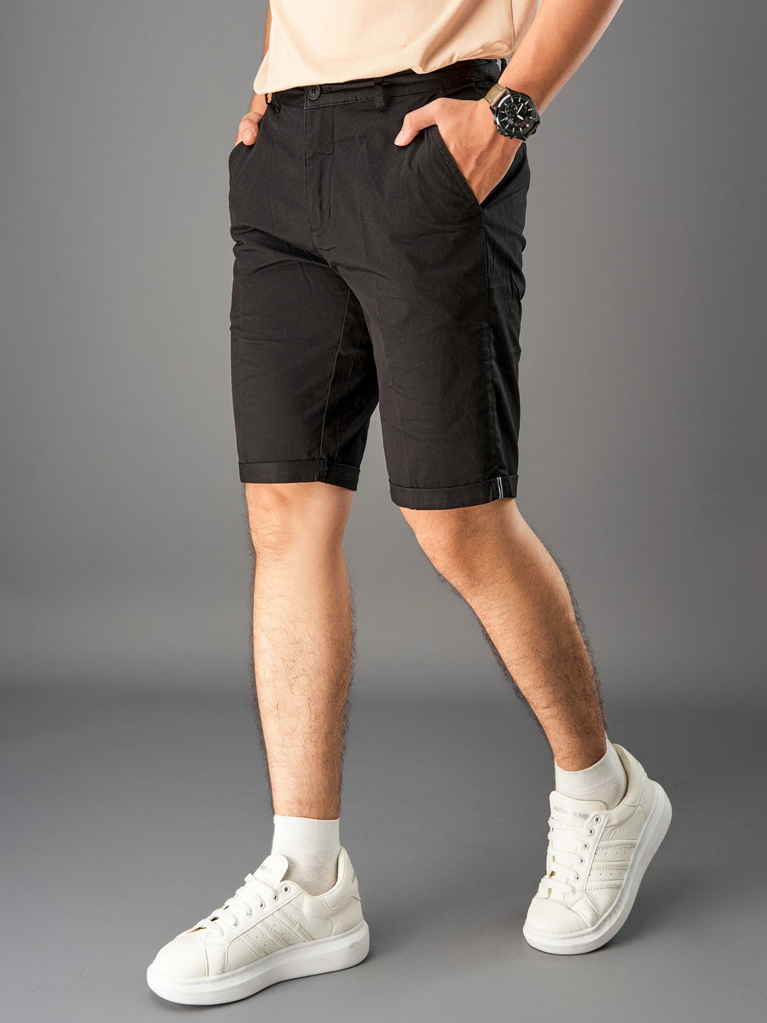  Quần short kaki basic, gấp LV bọc viền dây dệt sườn ESBK002 