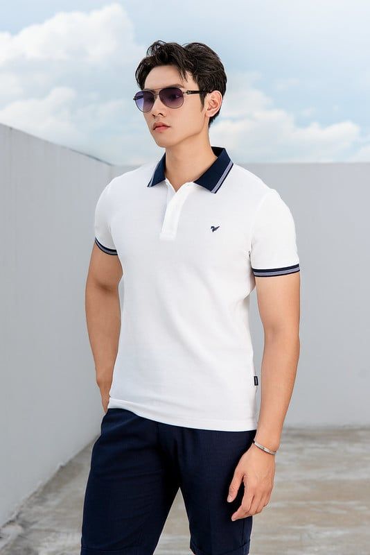  Áo Polo trơn bo kẻ phối cổ tay FSTP028 